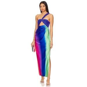 NWT BAOBAB Multicolor Ombre One Shoulder Front Cutout Eliza Maxi Dress Size S